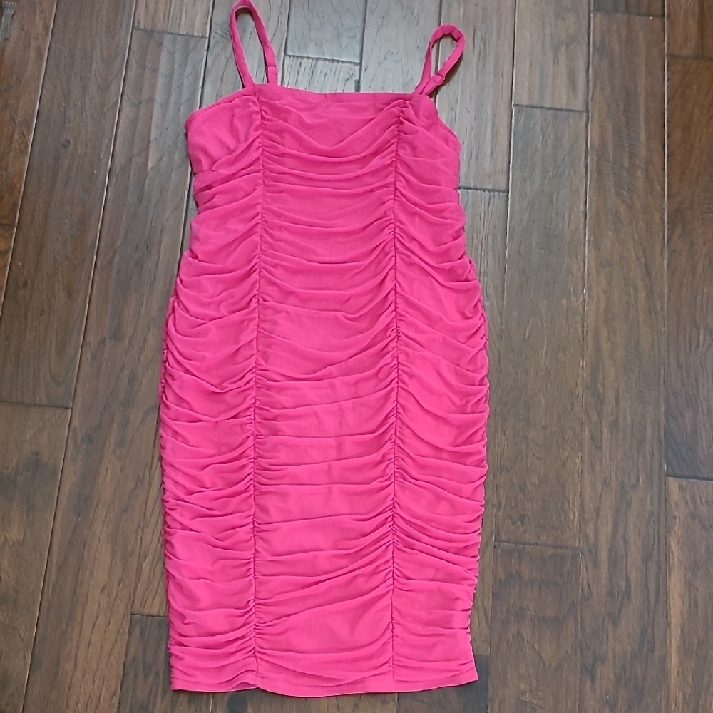 Torrid Vibrant Pink Ruched Sleeveless Midi Dress size 2 (2X 18-20) - Picture 3 of 10